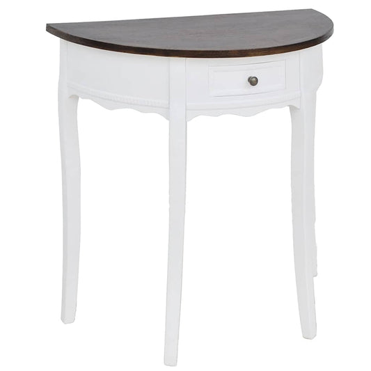 Console Table with Drawer and Brown Top Half-round