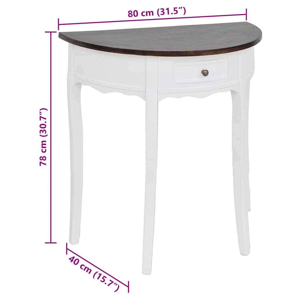 Console Table with Drawer and Brown Top Half-round