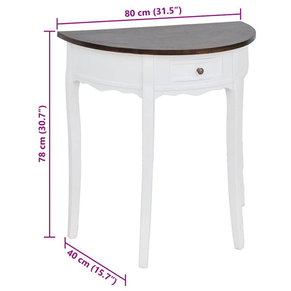 Console Table with Drawer and Brown Top Half-round