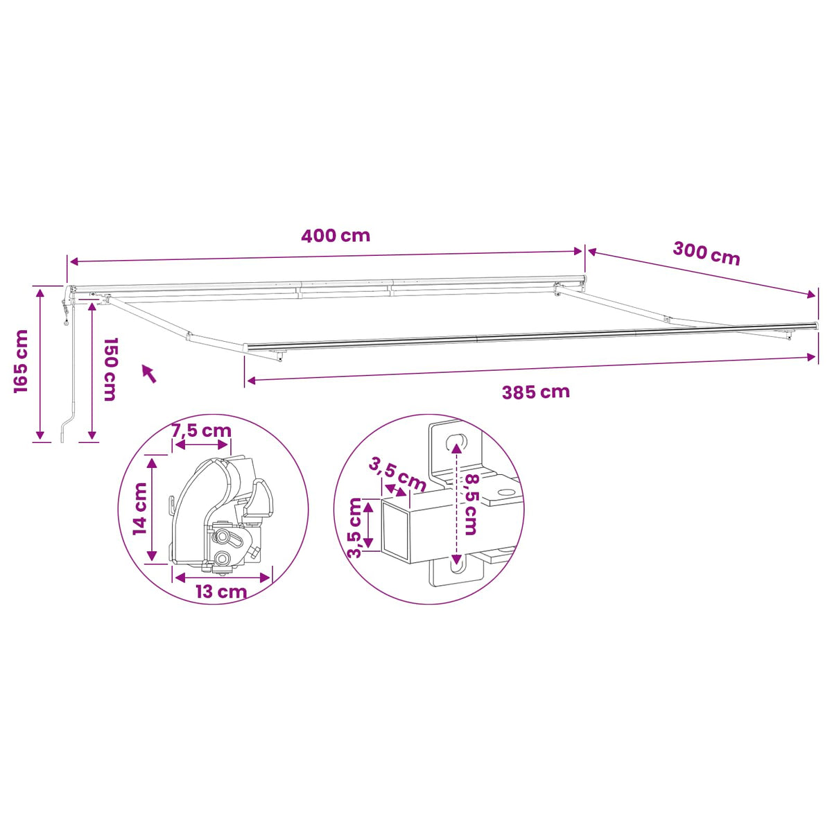 Awning Frame 4x3 m Automatic Roll-back Aluminium