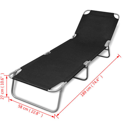 Sun Lounger | Black | Powder-coated steel | 189 cm long | Foldable