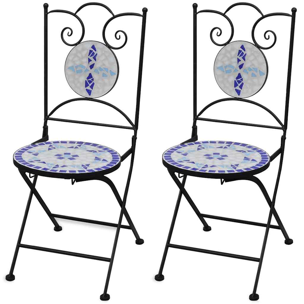 Garden Chair | Set of 2 | Blue and White | Powder-coated iron and ceramic