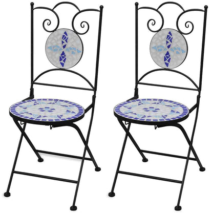 Garden Chair | Set of 2 | Blue and White | Powder-coated iron and ceramic
