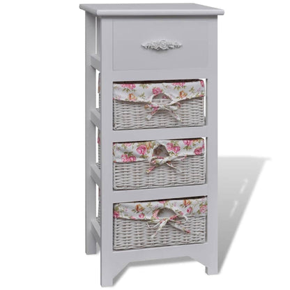 Cabinet with 1 Drawer and 3 Baskets White Paulownia Wood
