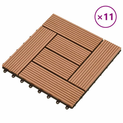 Decking Tile 11 pcs Brown 30 x 30 cm WPC