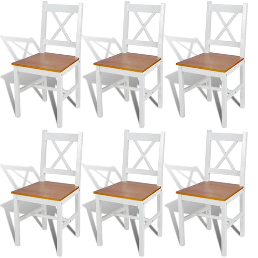 Dining Chair | Set of 6 | White and natural wood | Pine wood | Standard