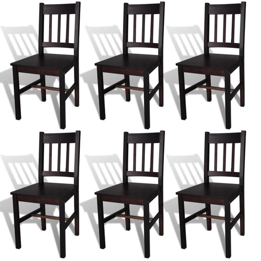 Dining Chair | Set of 6 | Dark Brown | Solid Pine Wood | Standard