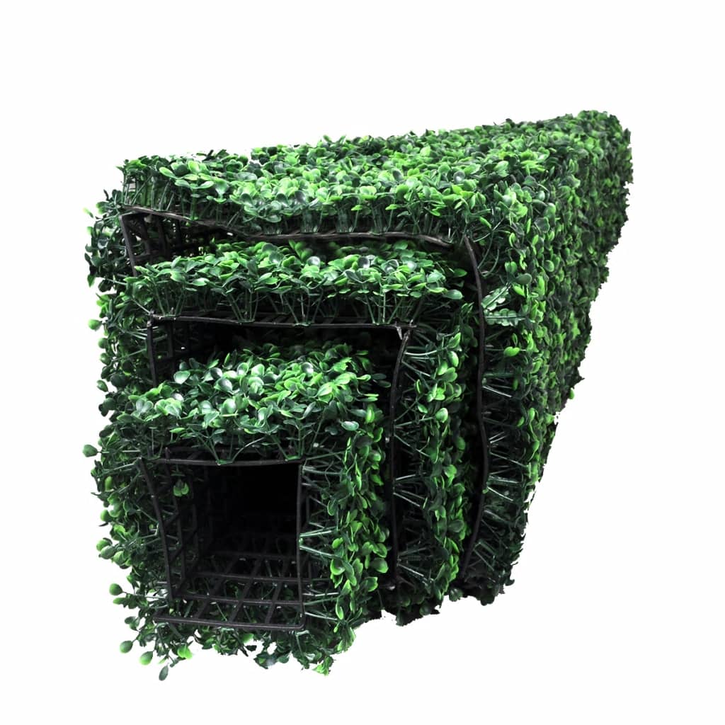 Small Set of 3 Artificial Boxwood Pyramid Topiary with vibrant green leaves, designed for versatile placement indoors or outdoors.