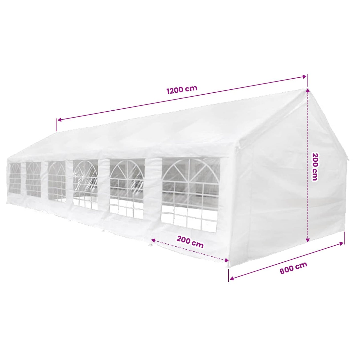 Tent Fabric without Frame White 12 x 6 m PE