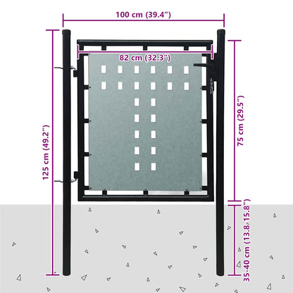 Black Single Door Fence Gate 100x75 cm