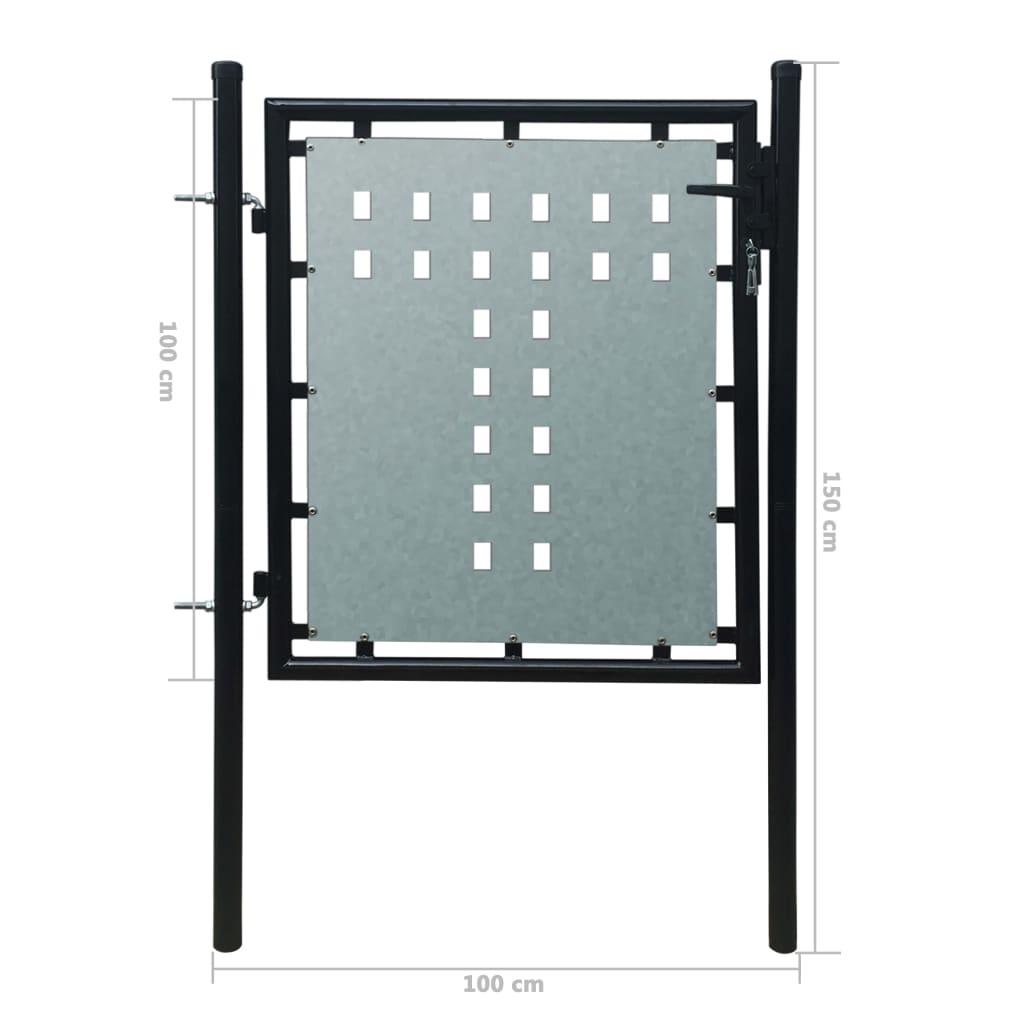 Black Single Door Fence Gate 100x100 cm