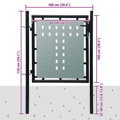 Black Single Door Fence Gate 100x100 cm