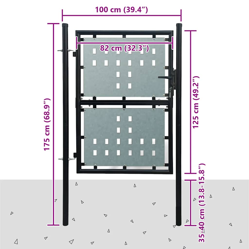 Black Single Door Fence Gate 100x125 cm