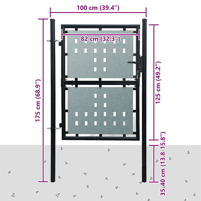 Black Single Door Fence Gate 100x125 cm