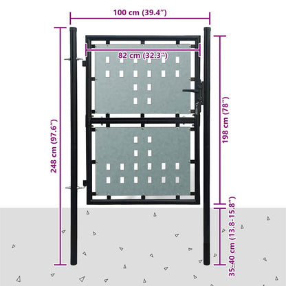 141689 vidaXL Black Single Door Fence Gate 100x200 cm