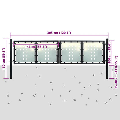 Black Single Door Fence Gate 300x100 cm
