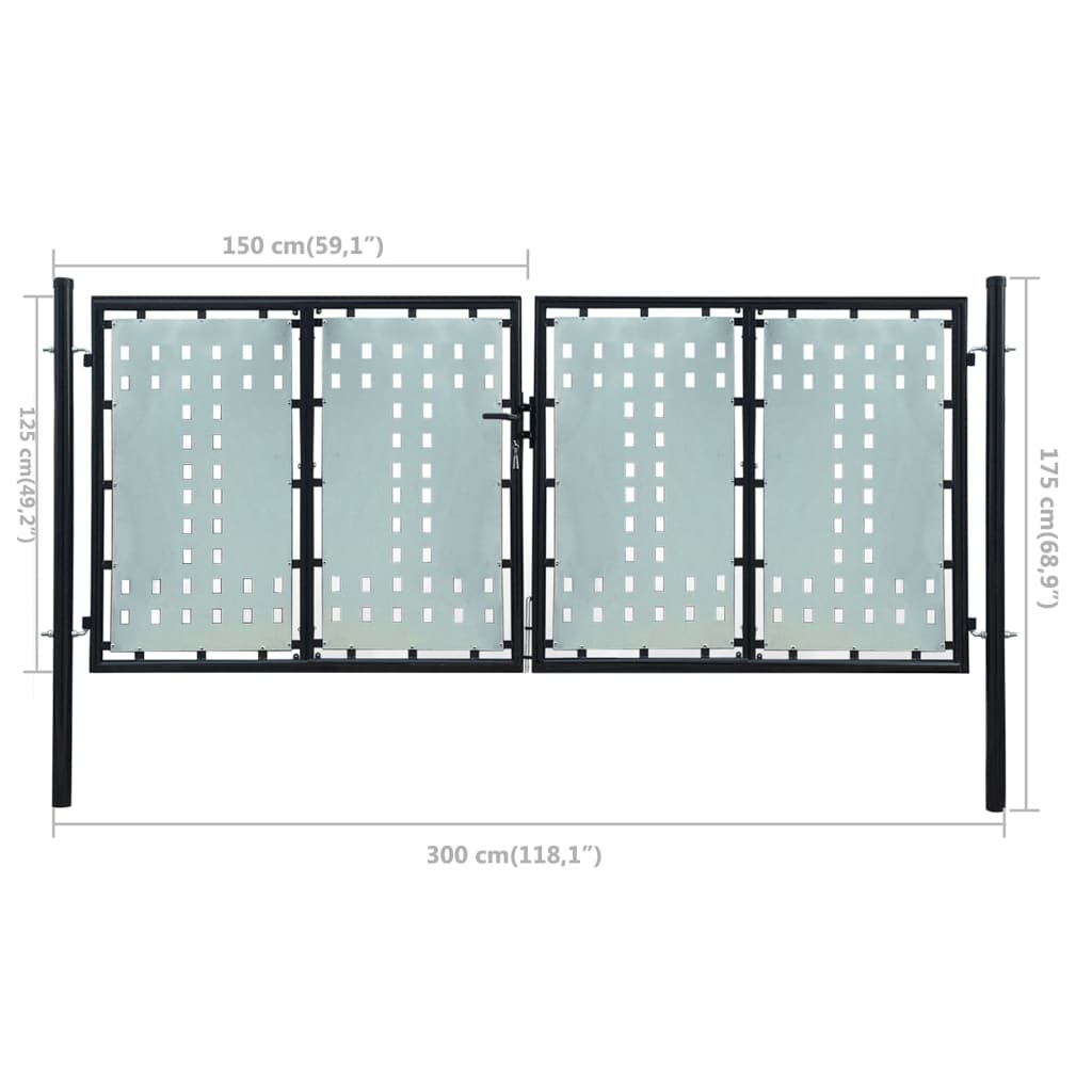 Black Single Door Fence Gate 300x125 cm