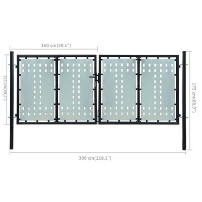 Black Single Door Fence Gate 300x125 cm
