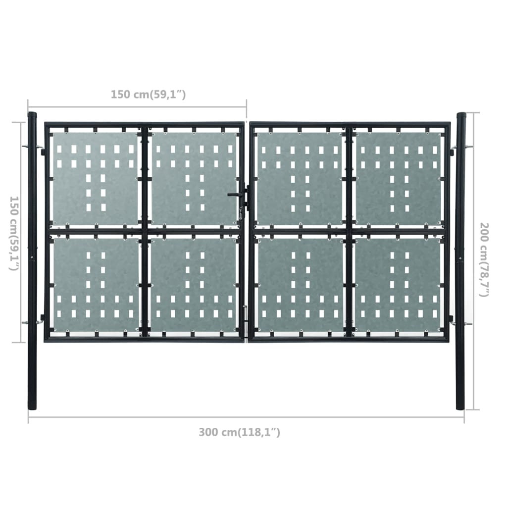 Black Single Door Fence Gate 300x150 cm