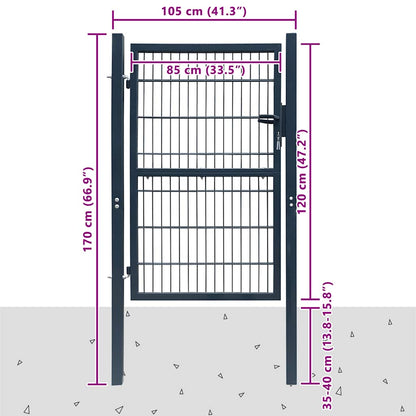 141742 vidaXL 2D Fence Gate (Single) Anthracite Grey 100x120 cm
