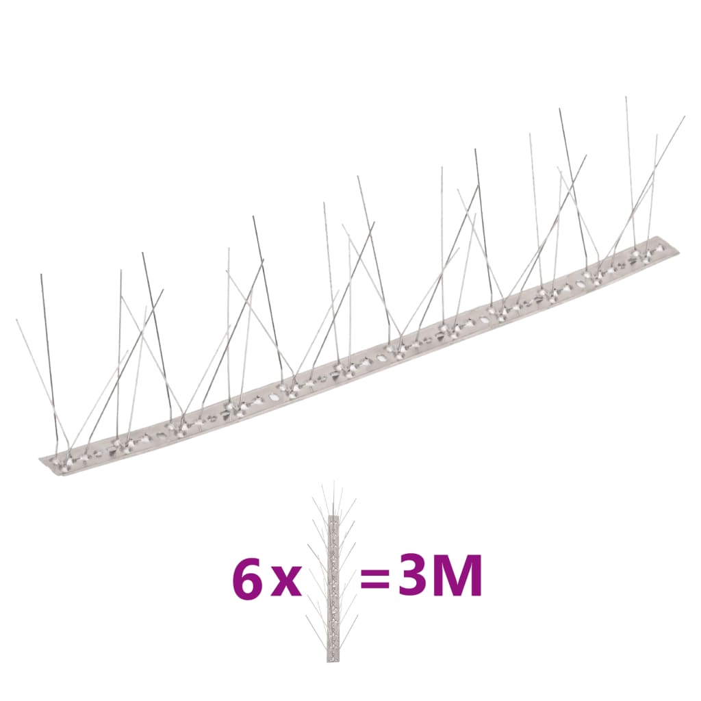 5-row Stainless Steel Bird & Pigeon Spikes Set of 6, weather-resistant and humane bird control solution for protecting gardens and homes.