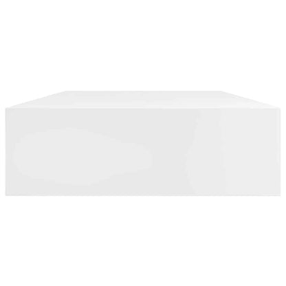 White MDF Floating Wall Display Shelf 1 Drawer Book/DVD Storage