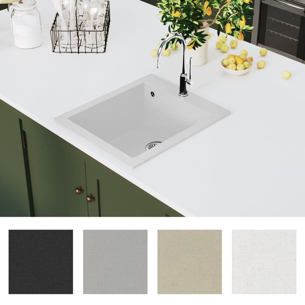 Overmount Kitchen Sink Single Basin Granite White