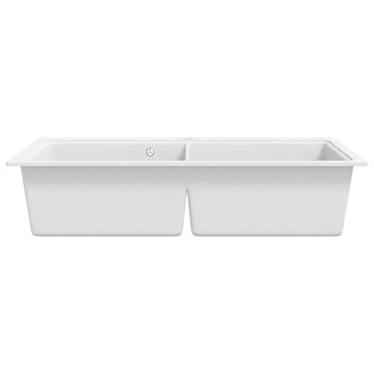 Overmount Kitchen Sink Double Basin Granite White