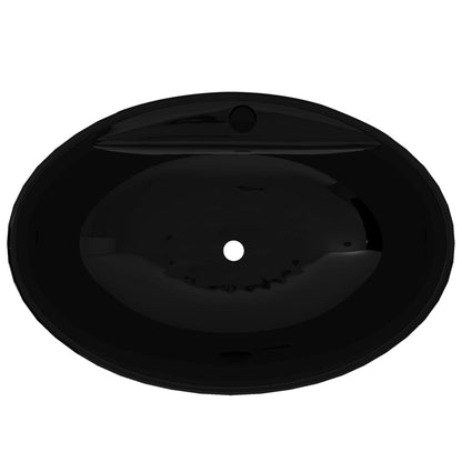 Ceramic Bathroom Sink Basin Faucet/Overflow Hole Black Oval