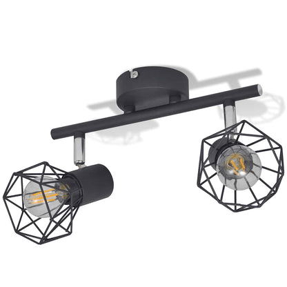 Black Industrial Style Wire Frame Spot Light with 2 LED Filament Bulbs