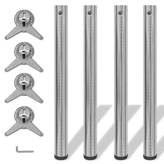 Table Leg | Set of 4 | Brushed Nickel | Iron | 4 Pack | Height-Adjustable