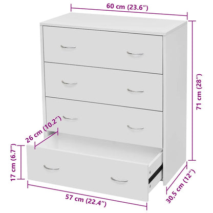 Sideboard with 4 Drawers 60x30.5x71 cm White