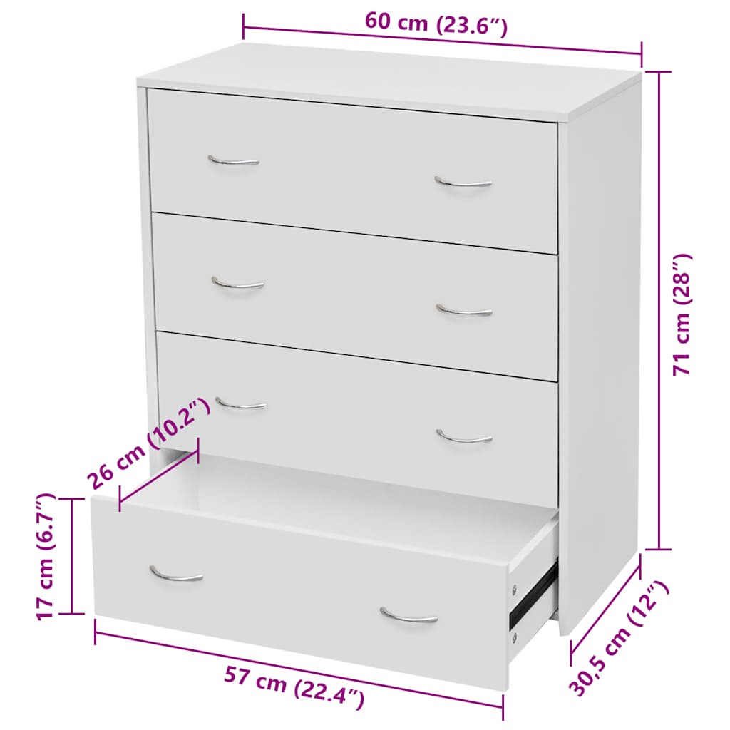 242545 vidaXL Sideboard with 4 Drawers 60x30,5x71 cm White