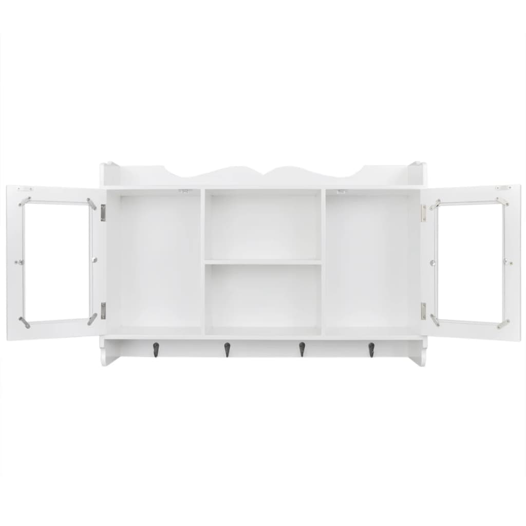 White MDF Wall Cabinet Display Shelf Book/DVD/Glass Storage