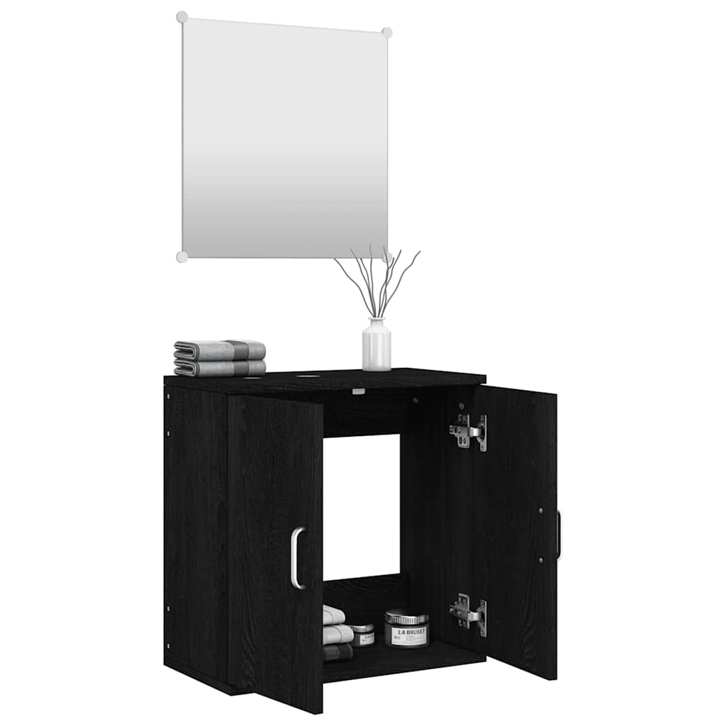 2 Piece Bathroom Furniture Set Black Engineered Wood
