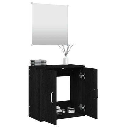 2 Piece Bathroom Furniture Set Black Engineered Wood