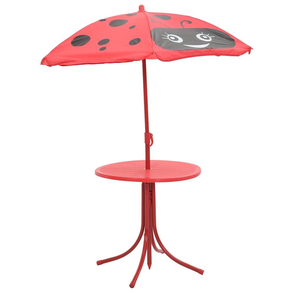 3 Piece Kids' Garden Bistro Set with Parasol Red