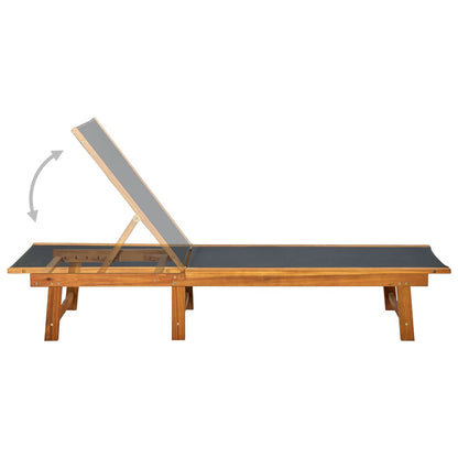 Sun Lounger | Natural Wood and Black | Solid Acacia wood and Textilene