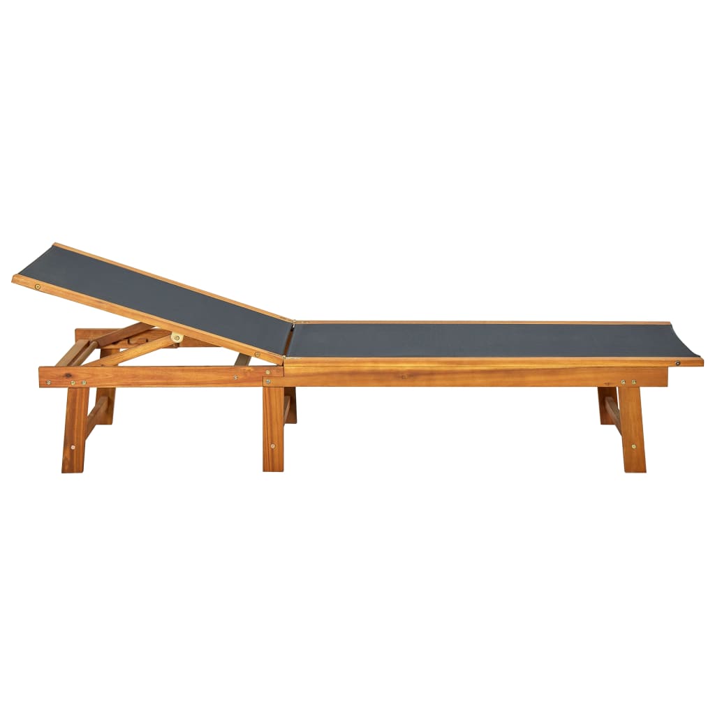 Sun Lounger | Natural Wood and Black | Solid Acacia wood and Textilene