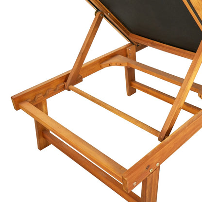 Sun Lounger | Natural Wood and Black | Solid Acacia wood and Textilene