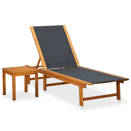 Sun Lounger with Table Solid Acacia Wood and Textilene