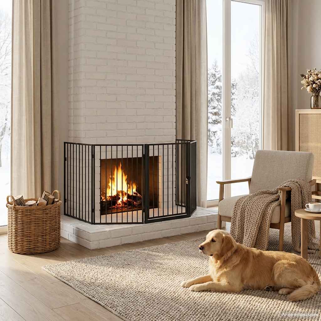 242684 vidaXL Pet Fireplace Fence Steel Black