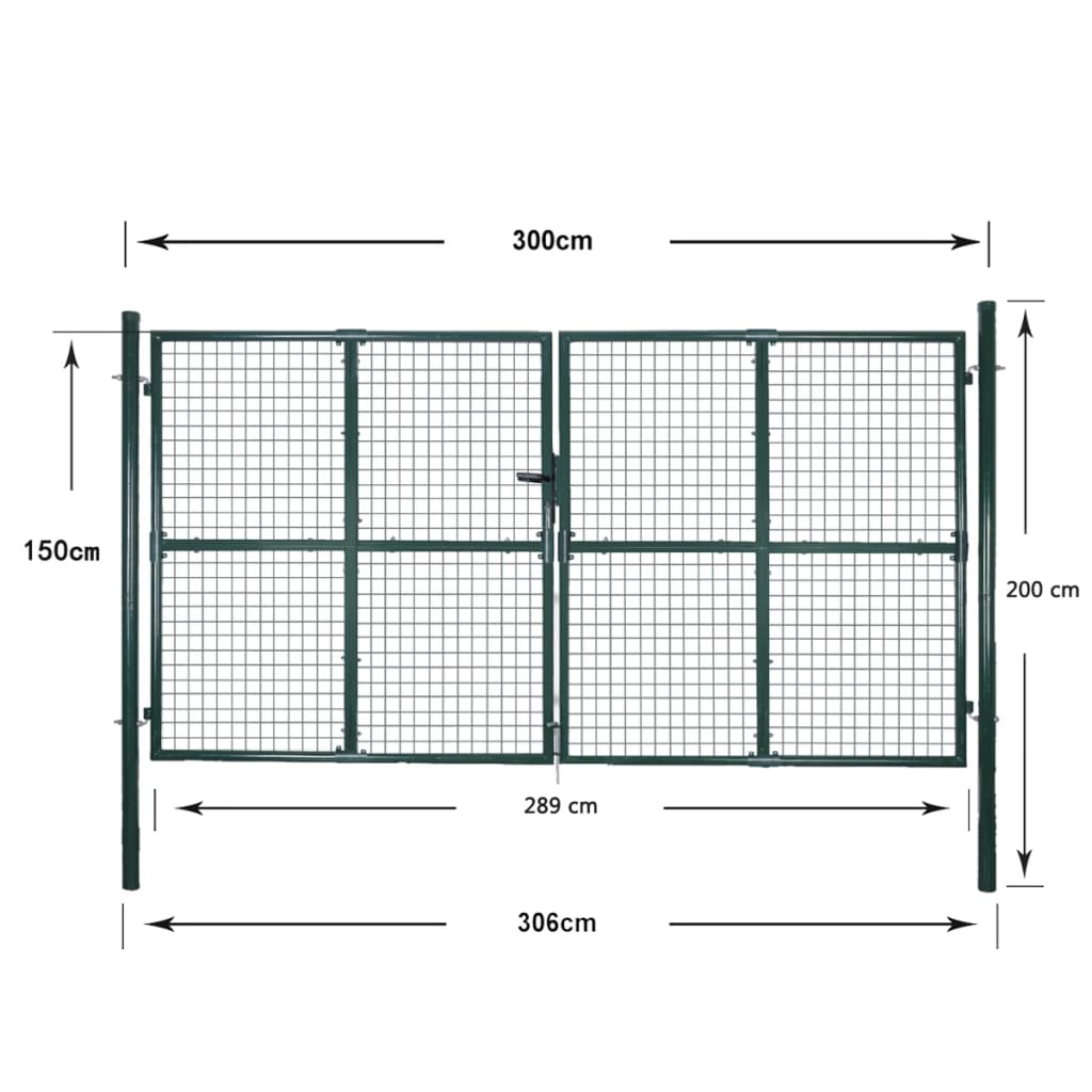 Double Door Fence Gate 300x150 cm Powder-Coated Steel