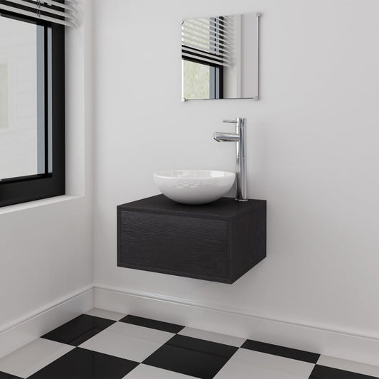 Bathroom Cabinet | Black and White | Engineered wood, Ceramic | Compact