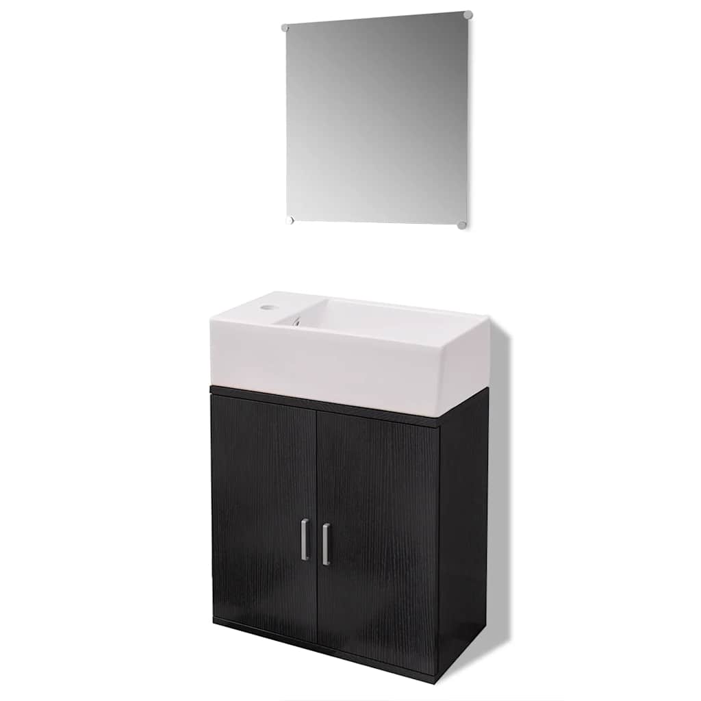 Bathroom Cabinet | Black and White | Engineered wood, Ceramic | Compact