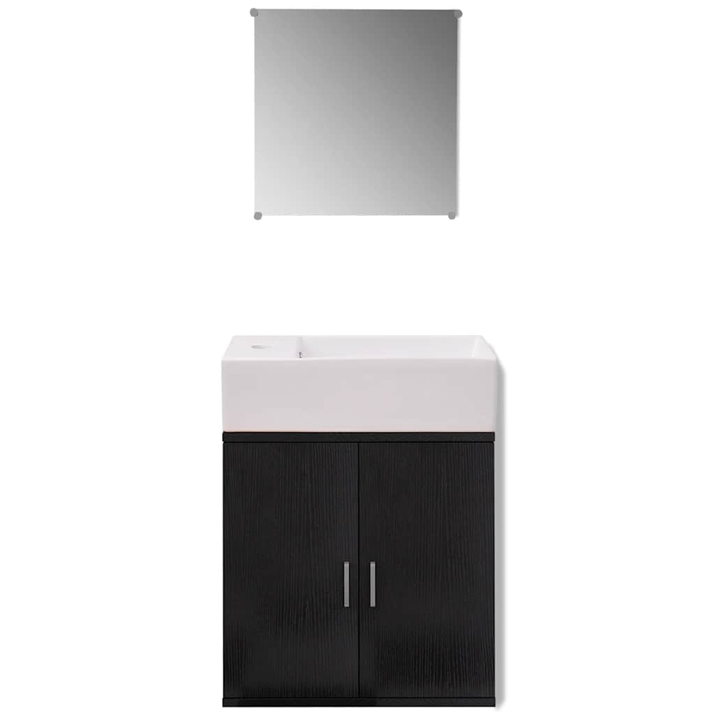 Bathroom Cabinet | Black and White | Engineered wood, Ceramic | Compact