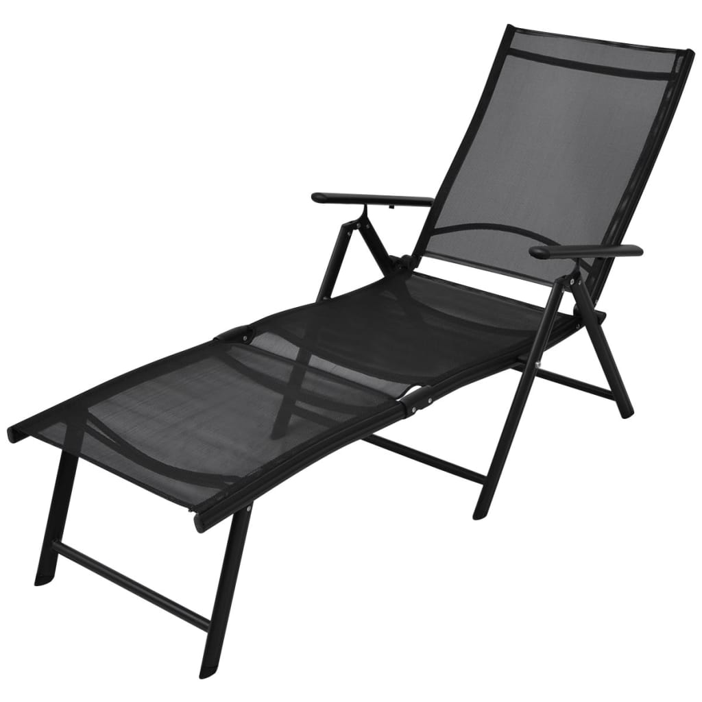 Sun Lounger | Black | Aluminium | Large | Foldable | Folding Sun Lounger