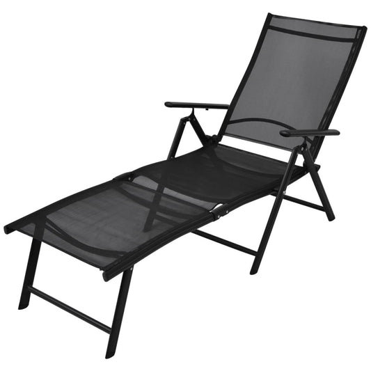 Sun Lounger | Black | Aluminium | Large | Foldable | Folding Sun Lounger