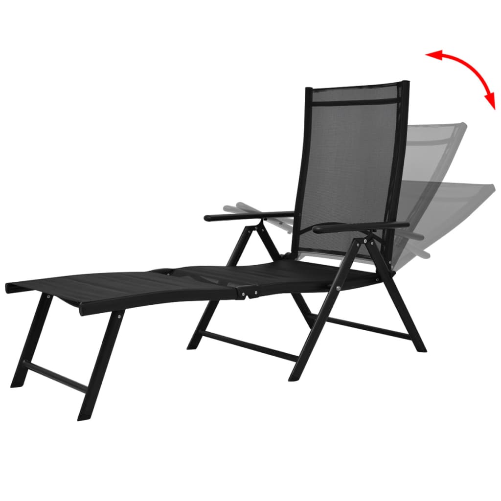 Sun Lounger | Black | Aluminium | Large | Foldable | Folding Sun Lounger