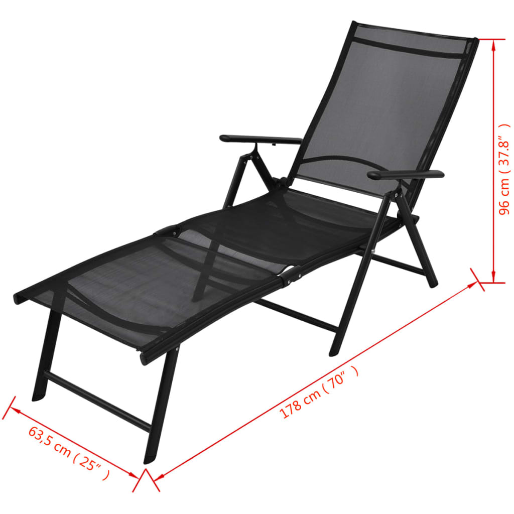 Sun Lounger | Black | Aluminium | Large | Foldable | Folding Sun Lounger